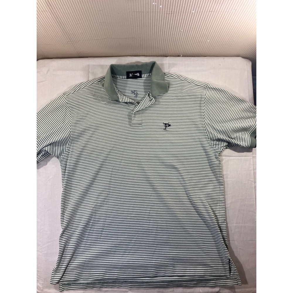 Ashworth Mens Striped Polo Shirt‎ Size M Green White Short Sleeve Casual Golf